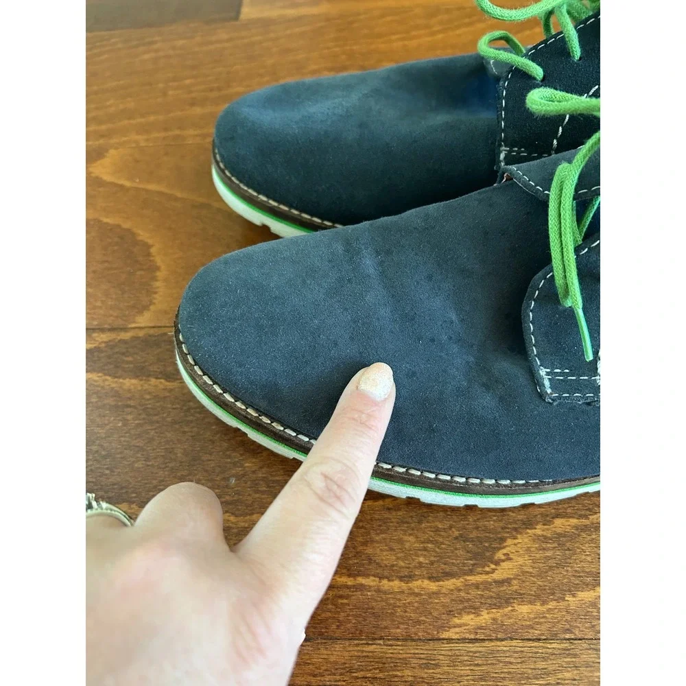 Ben Sherman Mens Navy Suede Derby Shoes Green Laces Casual‎ Oxford Sz US 11